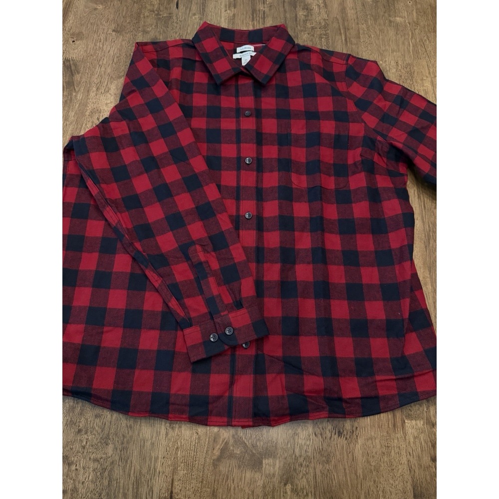 NWT L.L.Bean Women's 2X Relaxed Red Black Plaid Flannel Button-Up